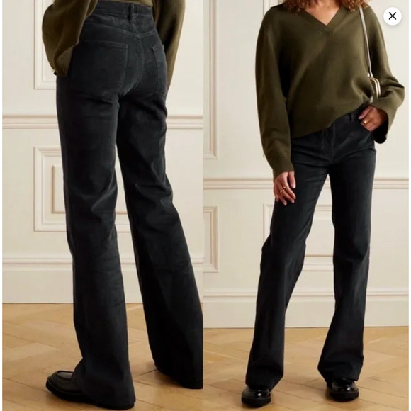 NWT! Nili Lotan 6 Celia CORDUROY $375 High Rise Bootcut Pants Ribbed Jean Black - Picture 13 of 13